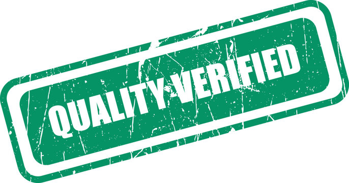 Quality verified green stamp logo for product assurance and guarantee