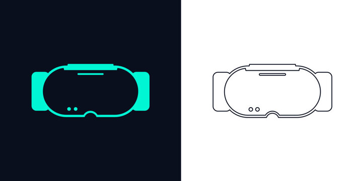 Glowing Neon VR Headset Vector Icon, Cyberpunk Virtual Reality Goggles Outline and Solid Sign
