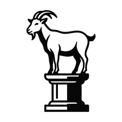 Fototapeta premium Goat standing on a classical pedestal column. Chinese zodiac year of the goat 2027 vector icon. Minimalist black and white statue illustration isolated on transparent background