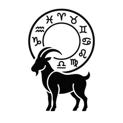 Naklejka premium Chinese zodiac Year of the Goat 2027. Astrological circle with goat silhouette. Vector illustration isolated on transparent background