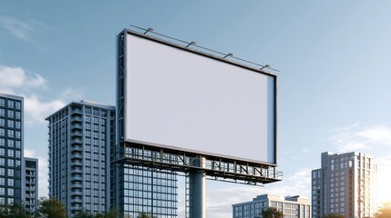 Obraz premium Billboard mockup stands tall above the city street offering a large blank space for digital branding.