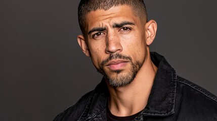 Fototapeta premium Men Mental Health Stigma Puerto Rican Young Athletic Man Serious