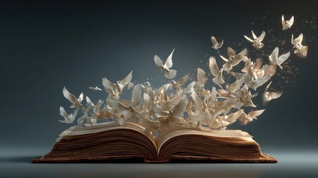 doves emerging from an open book
