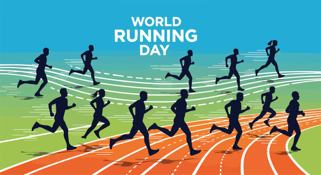 A poster with running people on a racetrack