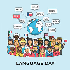 A diverse group of people from around the world celebrating language day © Sudariman
