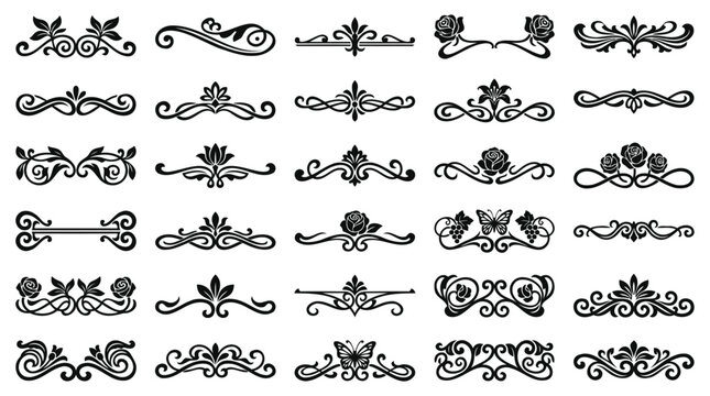 Vintage floral ornamental dividers and swirl borders silhouette collection