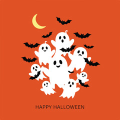 A Halloween graphic with ghosts, bats, and a crescent moon © Tia