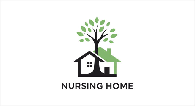 Nursing Home Logo with Tree and House Symbolizing Growth and Care.