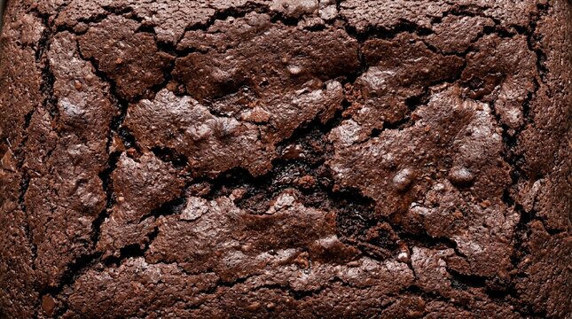 Rich dark chocolate brownie texture with cracked surface detail, overhead close-up view