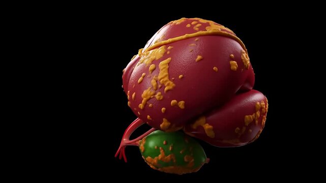 Liver Hepatology 3D Model Normal and Diseased Comparison. Fatty Liver Disease Stages 3D Rotating Medical Model.