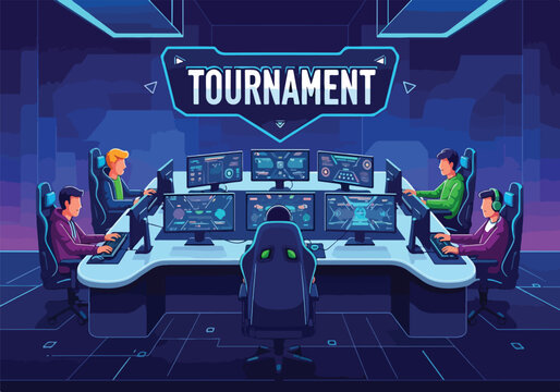 Gamers compete in a high-tech tournament setup