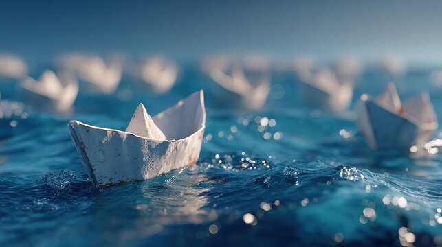 paper boats floating on blue water