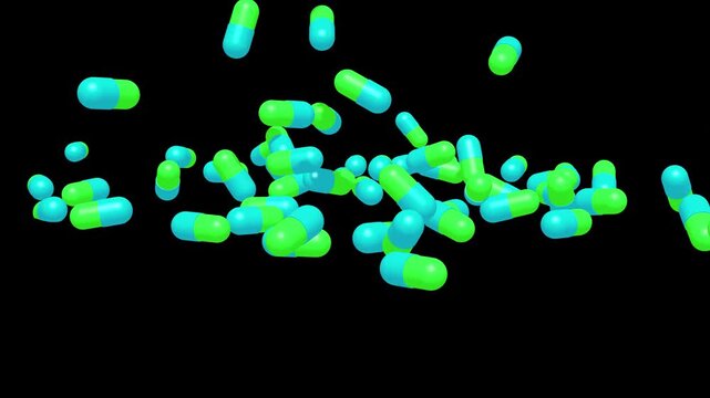 Medical pills falling on the floor. Pills and drugs tablets. Pharmaceutical Industry. Medicine concept. Health care. Available in FullHD and 4K video