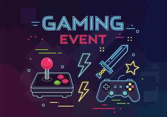 Gaming event poster with colorful graphics © Radika