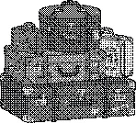 Obraz premium Pixel art 8-bit retro game asset of a multi-tiered building or structure, black and white vector isolated on white