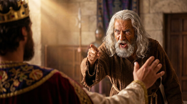 Prophet Nathan rebukes King David in a dramatic historical setting