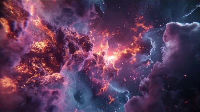 溶岩の熱から暗黒物質へと変容する流体と星雲のシネマティック映像
