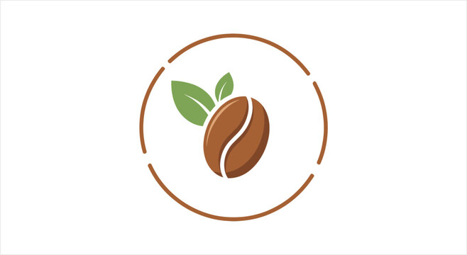 Organic Coffee Bean with Green Leaves Inside a Circle.