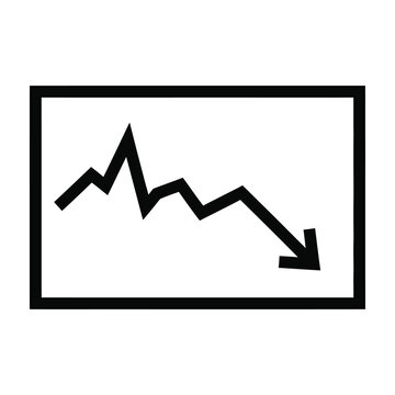 Downward trend graph with arrow pointing down in black line chart