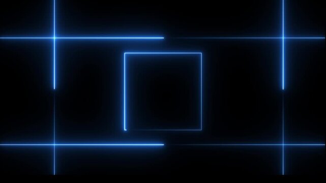 NEON Lights motion blue white color loops square motion draws and beautiful lights background linear lamp Beautiful abstract square light line moving fast 4k video