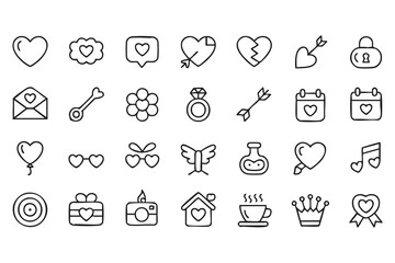 Romantic Relationship Line Icon Set with Wedding, Dating and Anniversary Graphics © Icon Nest