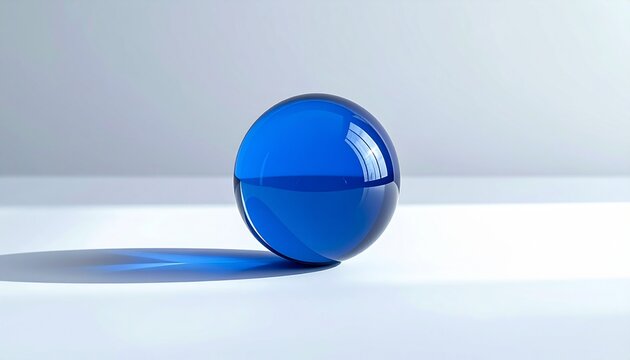 Single sapphire blue glass sphere, subtle reflections and shadows, minimalist layout background