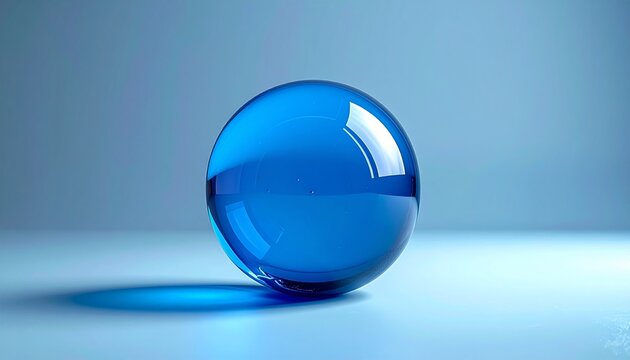 Single sapphire blue glass sphere, subtle reflections and shadows, minimalist layout background