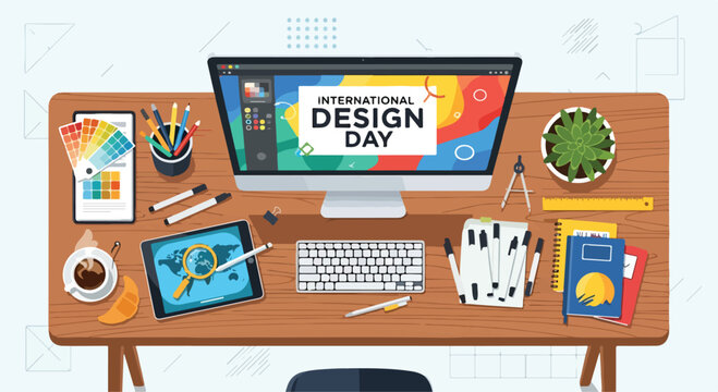 A computer workspace celebrating International Design Day