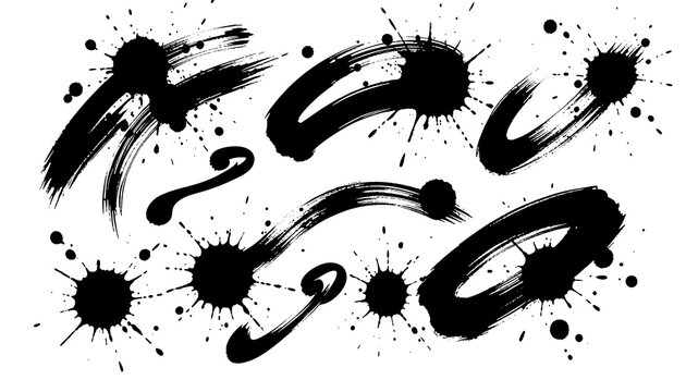 Abstract black ink splatters and brush strokes collection design