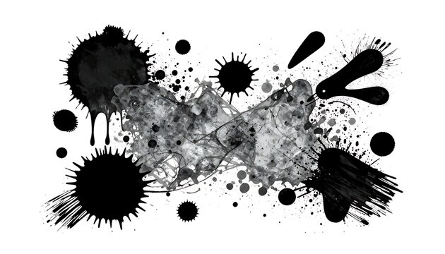 Abstract black ink splatters and brush strokes collection design