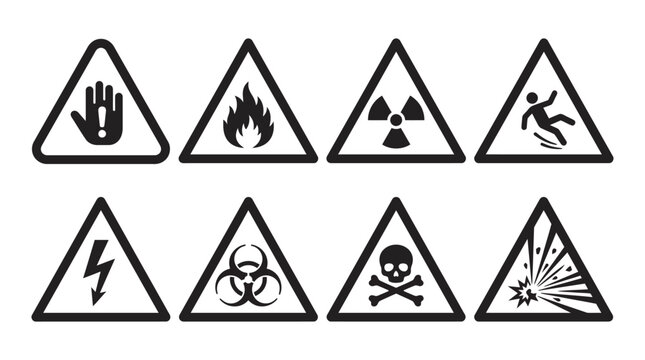 Warning sign silhouettes depicting hazards and safety precautions silhouette