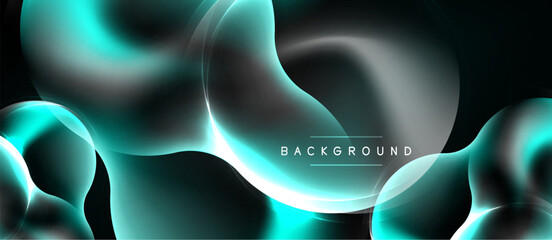 Naklejka premium Abstract fluid shapes, teal hues, dark background. Modern design, smooth gradients, elegant composition. Minimalist style, dynamic flow.