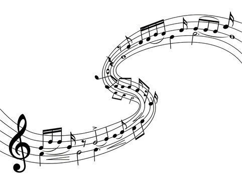 Abstract illustration of musical notes on a flowing staff.