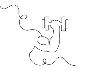 Obraz premium Bicep muscle with dumbbell continuous one line drawing vector illustration