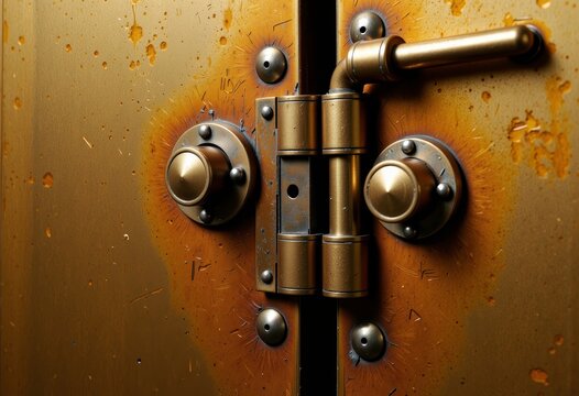 Close-up of a rusty metal door hinge.