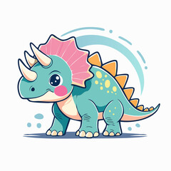 Naklejka premium Cute Cartoon Triceratops Dinosaur Illustration