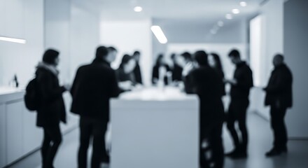 Obraz premium People gathered around white counter in modern office space