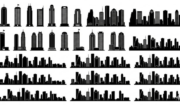 Houston city skyline silhouette vector set with urban building cityscape illustrations