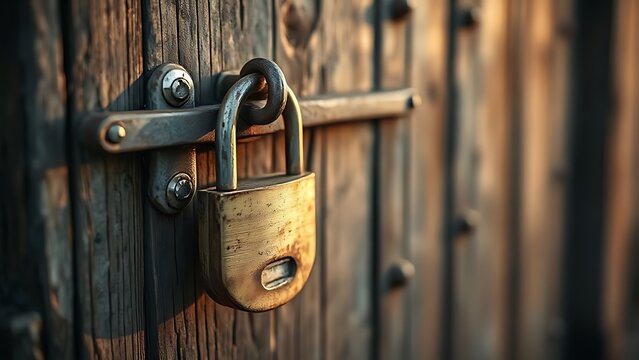 hasp. A weathered rusty hasp and padlock on a rustic barn door. real-estate listings, architecture portfolios, designed for interior renovation comparisons for interiors.
