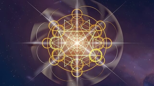 Sacred Geometry Golden Light Cosmic Mandala Pattern Loop 4K