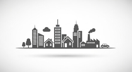 Obraz premium Modern Urban Skyline Vector Illustration – Minimalist Cityscape Architecture Design