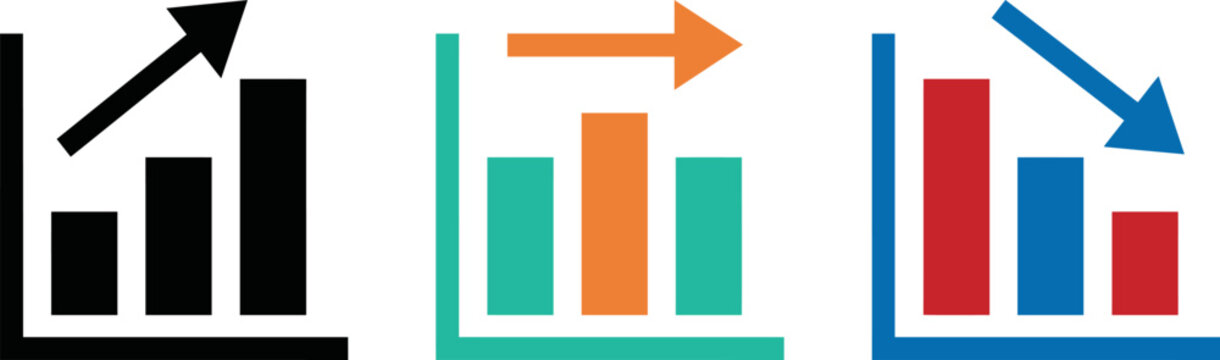 Three colorful icons representing financial growth stability