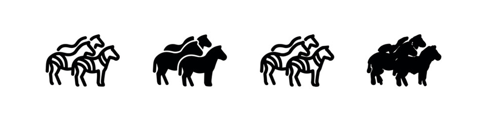 Obraz premium Zebra Animals Icon Set. African Wildlife Outline and Glyph Vector Illustrations of Striped Mammals.