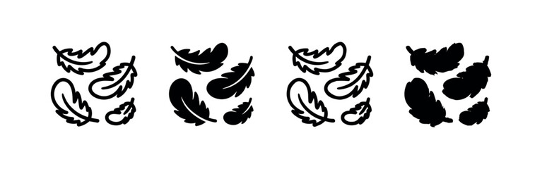 Fototapeta premium Set of four feather icons, outline and solid fill variations