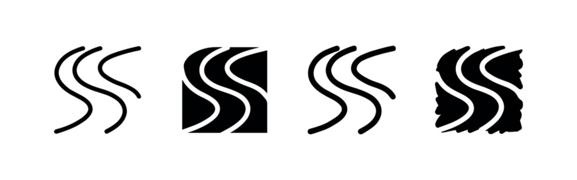 Steam or Aroma Wavy Lines Icon Set - Hot and Flowing Symbol