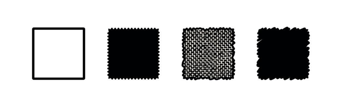 Four different textured square shapes: outline, jagged, woven, and scribbled.