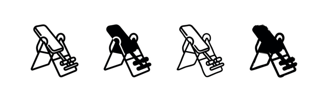Inversion table or back stretcher for therapy and fitness icon set