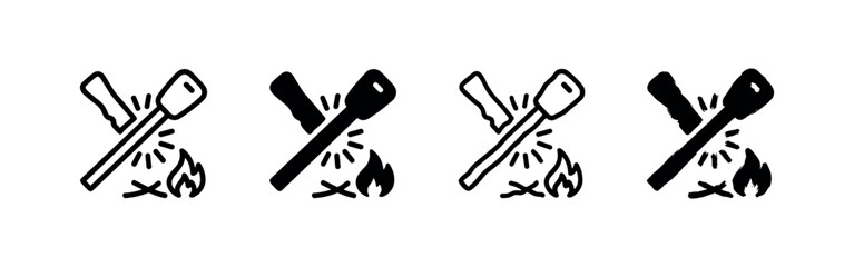 Fototapeta premium Marshmallows Roasting Over Campfire Icon Set