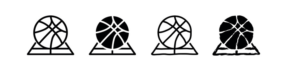 Basketball on stand icons set: outline and silhouette © liubomir118809