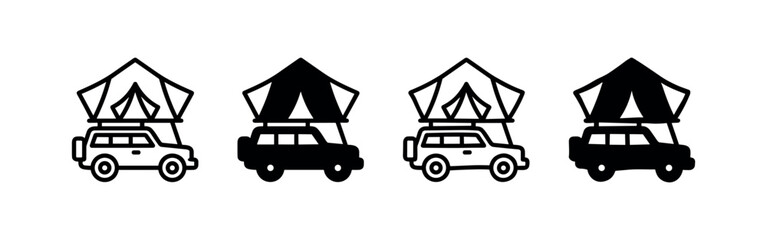 Car with roof tent icon set for camping and travel © liubomir118809